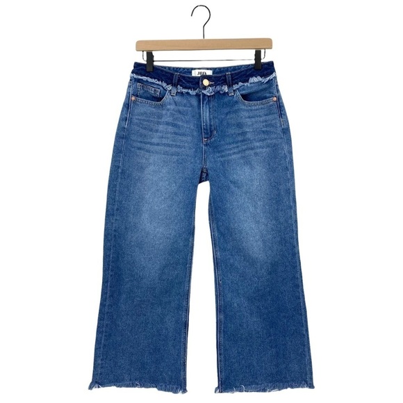 JBD Just Black Jeans Two Tone Wide Leg Cut Off Hem Raw Waist Crop Leg Size 27 - Picture 1 of 10